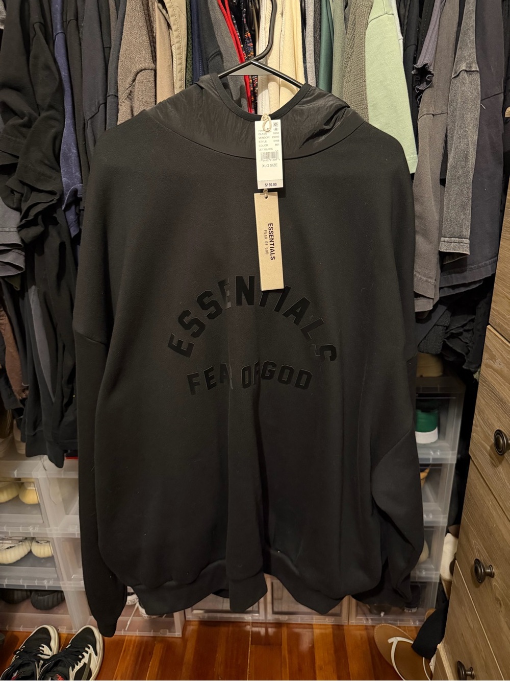 Fear of God Essentials Black Tonal Logo Hoodie